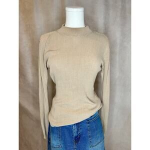 Vtg Best Connections 100% Silk Ribbed Mock Neck Sweater 10/12